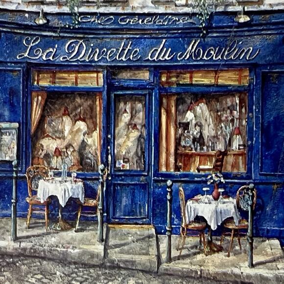 Ceramic Coasters Set Of 4 La Divette Du Moulin Cork Back Tray Paris Cafe - Picture 11 of 12